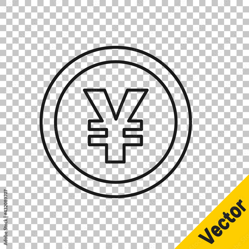 Obraz premium Black line Chinese Yuan currency symbol icon isolated on transparent background. Coin money. Banking currency sign. Cash symbol. Vector