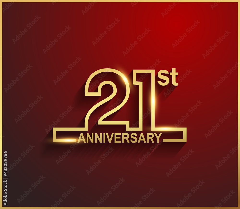21 anniversary line style golden color for celebration on red background can be use for template, greeting card and celebration event