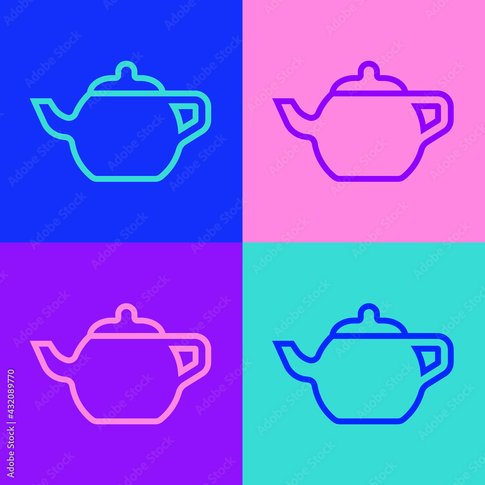 Pop art line Traditional Chinese tea ceremony icon isolated on color background. Teapot with cup. Vector Pop art line Traditional Chinese tea ceremony icon isolated on color background. Teapot with cup. Vector