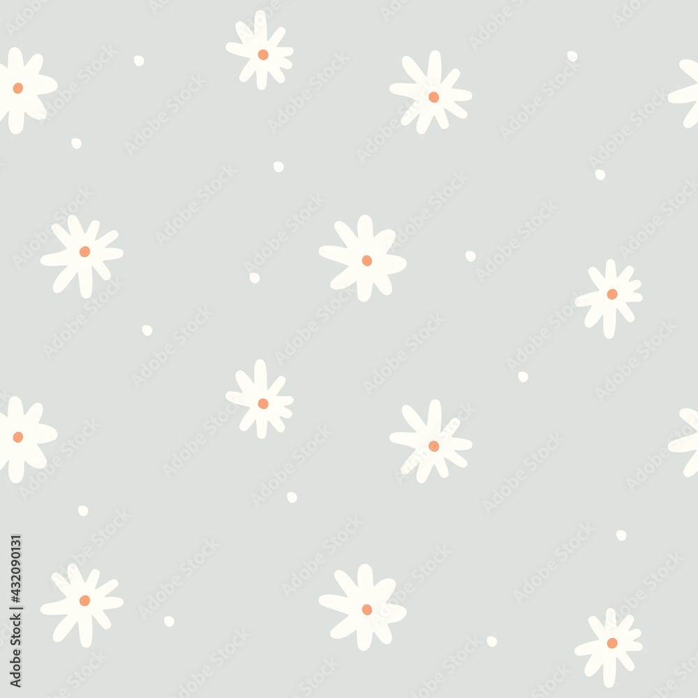 Seamless pattern with chamomiles. Great for fabric, textile, gift wrap. Light background.