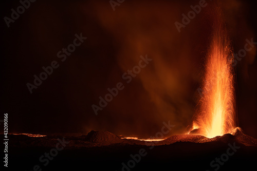 Eruption volcan - Piton. de La Fournaise - La Réunion Coulée de lave - Volcanologie