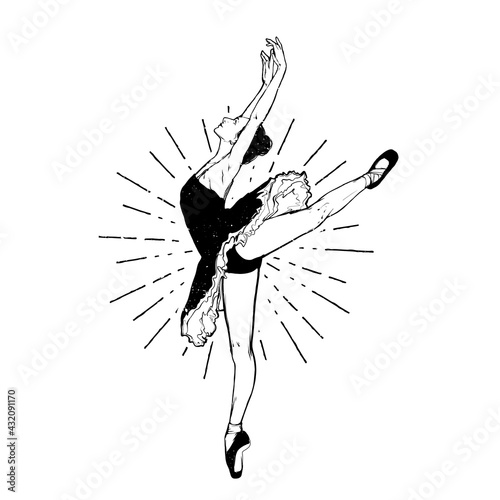 Young ballerina posing, ballet dancer, vector art