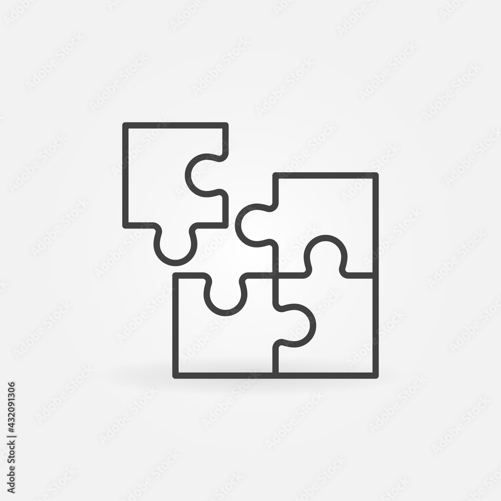 Four parts Puzzle vector icon in thin line style Four parts Puzzle vector icon in thin line style