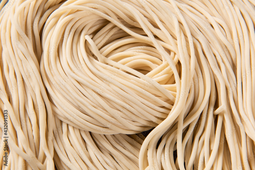 Close up of raw noodles. Dried raw noodles texture