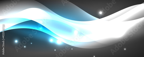 Shiny glowing neon wave, light lines abstract background. Magic energy and motion concept. Vector wallpaper template