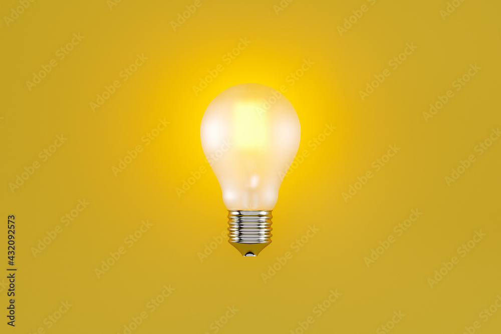 glowing classic light bulb with filament on yellow background, web banner or template, 3d rendering glowing classic light bulb with filament on yellow background, web banner or template, 3d rendering