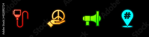 Set Walkie talkie, Peace, Megaphone and Protest icon. Vector