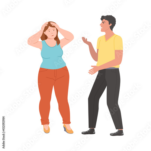 Conflicting Parents Arguing with Each Other Scolding and Shouting at Each Other Vector Illustration