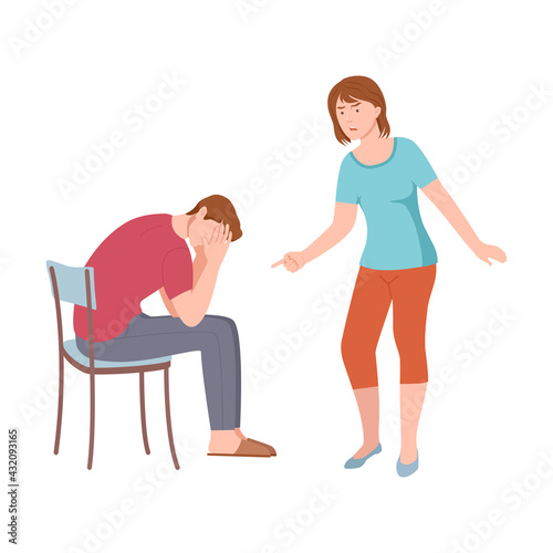 Conflicting Parents Arguing with Each Other Scolding and Shouting at Each Other Vector Illustration