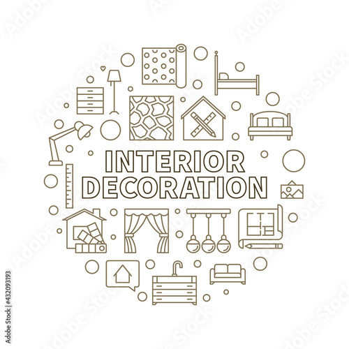 Interior Decoration vector round Design outline illustration