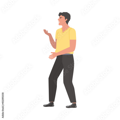 Frowning Man Quarrelling and Arguing with Someone Shouting Vector Illustration
