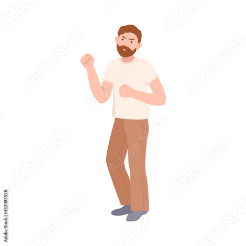 Frowning Man Quarrelling and Arguing with Someone Shouting Vector Illustration