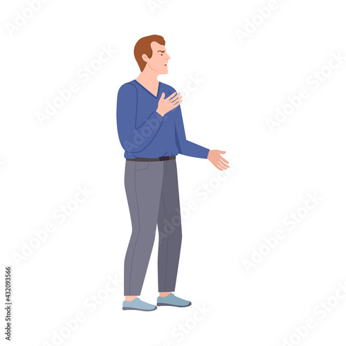 Frowning Man Quarrelling and Arguing with Someone Shouting Vector Illustration