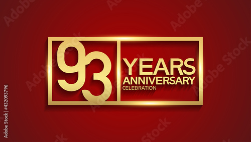 93 years anniversary logotype with golden color in square can be use for company celebration event