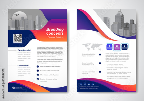 Template vector design for Brochure, AnnualReport, Magazine, Poster, Corporate Presentation, Portfolio, Flyer, infographic, layout modern with blue color size A4, Front and back, Easy to use and edit.