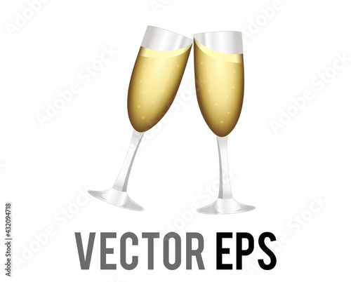 Vector two flutes of alcohol drink gold champagne sparkling wine icon