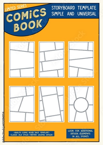 Set of comics storyboard templates. Blank A4 pages for design. Vector graphics