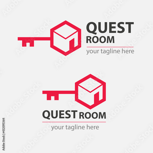 Quest or Escape room abstract logo.  Cooperative game sign of closed room.