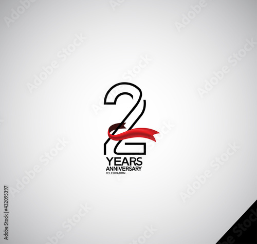 2 years anniversary logotype simple design with red ribbon for greeting card, invitation, company celebration event