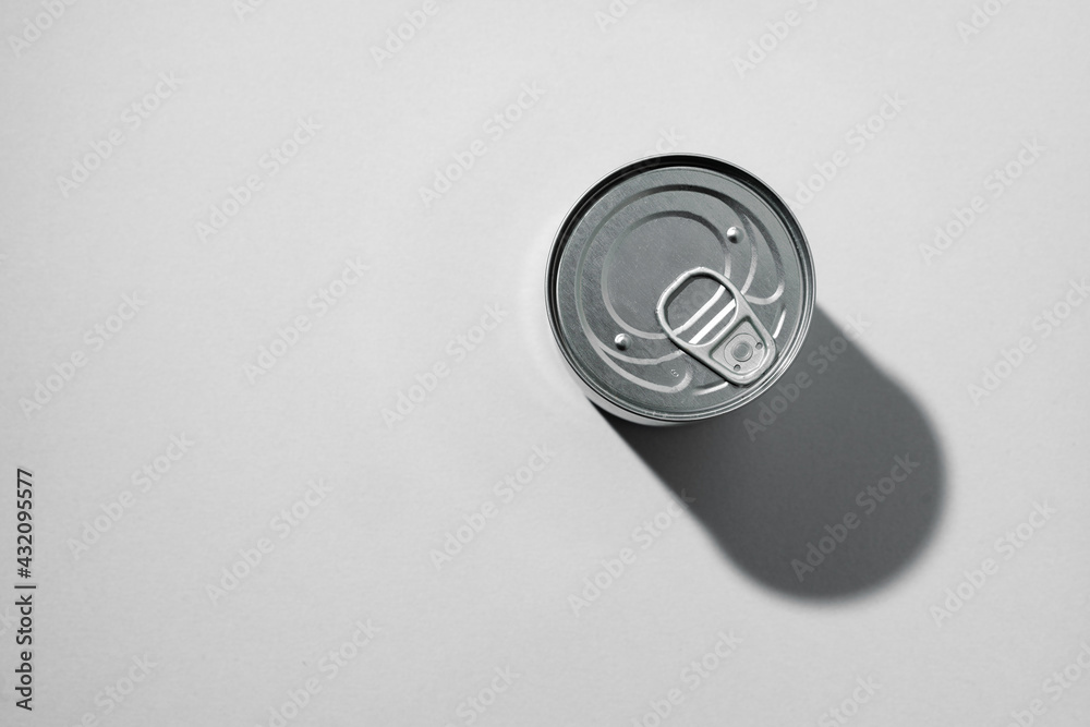 Tin can for food on gray background Tin can for food on gray background