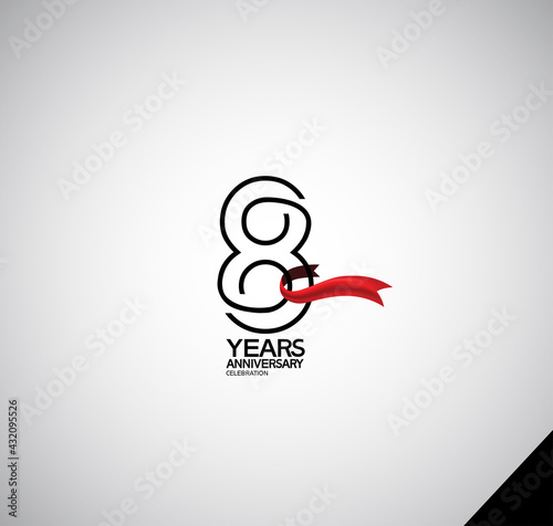 8 years anniversary logotype simple design with red ribbon for greeting card, invitation, company celebration event