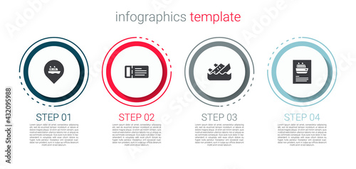 Set Location with cruise ship, Cruise ticket, Sinking and . Business infographic template. Vector