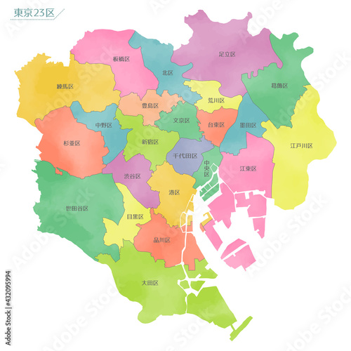 水彩風の地図　東京都　23区