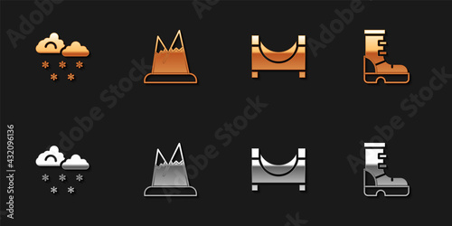 Set Cloud with snow, Mountains, Skate park and Waterproof rubber boot icon. Vector