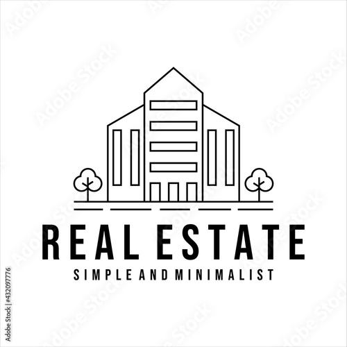 building and architecture logo line art illustration template design. real estate minimalist and simple logo for company and business icon label illustration concept design