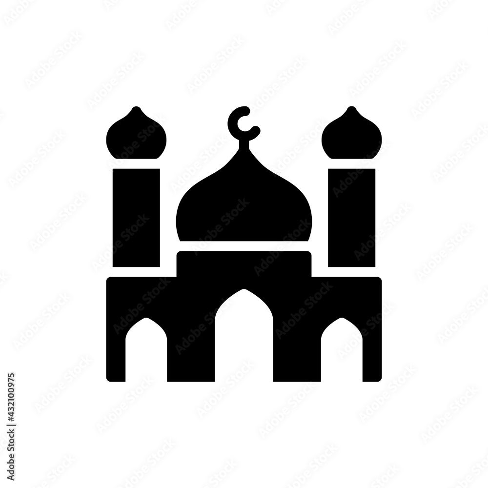 Islamic Mosque Masjid Building Vector Icon in Glyph Style. The holy place for Muslims to worship and pray. Vector illustration icons can be used for applications, websites, or part of a logo. Islamic Mosque Masjid Building Vector Icon in Glyph Style. The holy place for Muslims to worship and pray. Vector illustration icons can be used for applications, websites, or part of a logo.