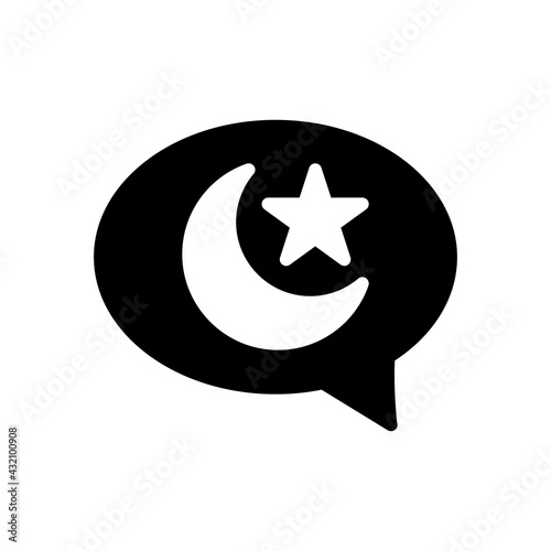 Ramadan Islamic Chat Vector icon in Glyph Style. chat balloon with crescent moon and star. Vector illustration icons can be used for applications, websites, or part of a logo.