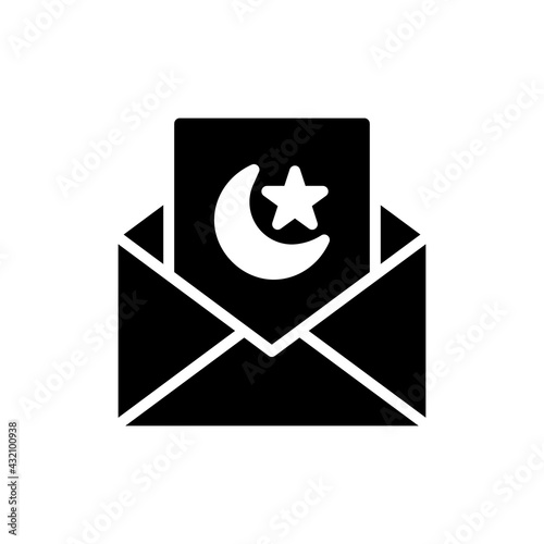 Ramadan invitation letter Vector Icon in Glyph Style. Envelope with crescent moon and star greeting card. Vector illustration icons can be used for applications, websites, or part of a logo.