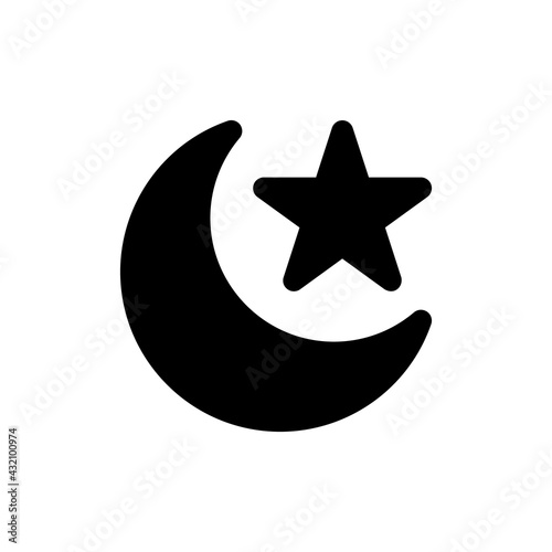 Islamic Crescent and Star Vector Icon in Glyph Style. Symbol of Islam and symbol of Ramadan. Vector illustration icons can be used for applications, websites, or part of a logo.