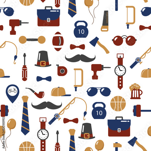 Seamless pattern for the holiday Father's Day. Flat style. Design for fabric, textile, wallpaper, packaging, website.	