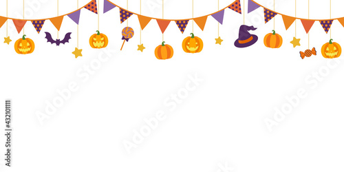 ハロウィンの吊るし飾りのベクターイラストフレーム背景