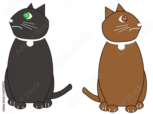 目をそらす猫ジェミアンとヒノキ