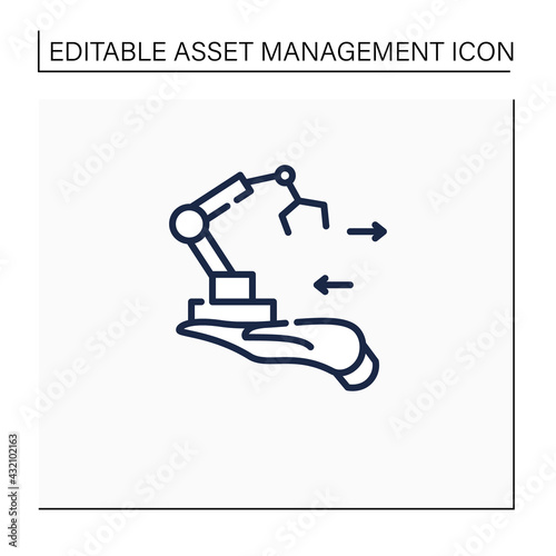 Fixed asset management line icon. Industrialization.Tracking fixed assets for purposes of financial accounting, preventive maintenance.Business concept. Isolated vector illustration.Editable stroke