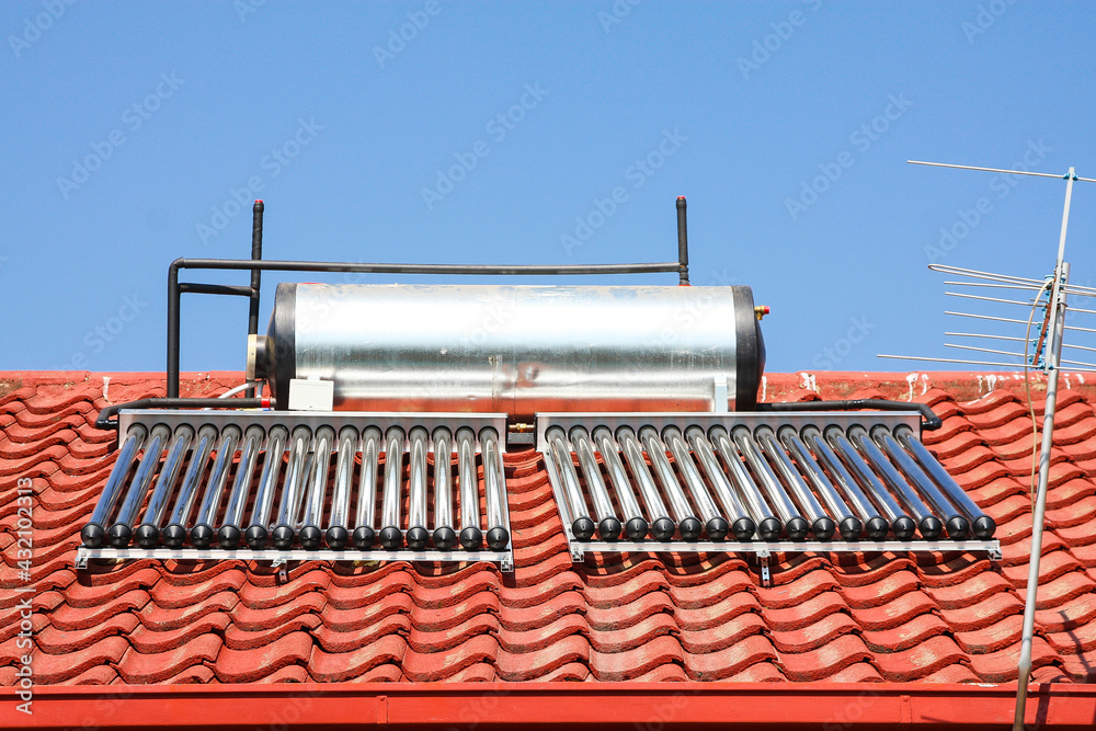 Fototapeta premium Solar Water Heating Tubes on a roof