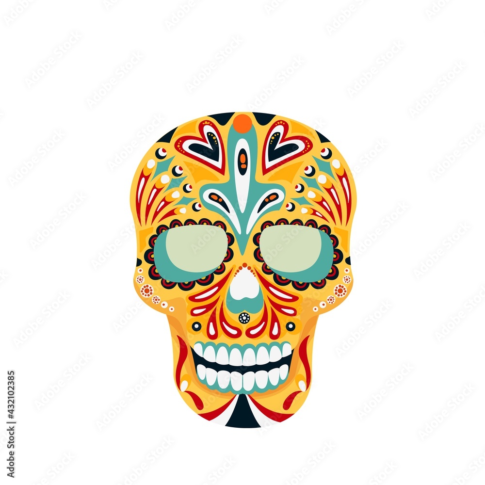 Skull vector icon, Calavera badge, Mexican symbol of the Day of the Dead.