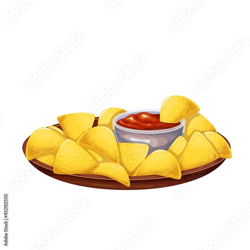 Nachos vector icon. Traditional Mexican food, corn tortilla with salsa sauce illustration
