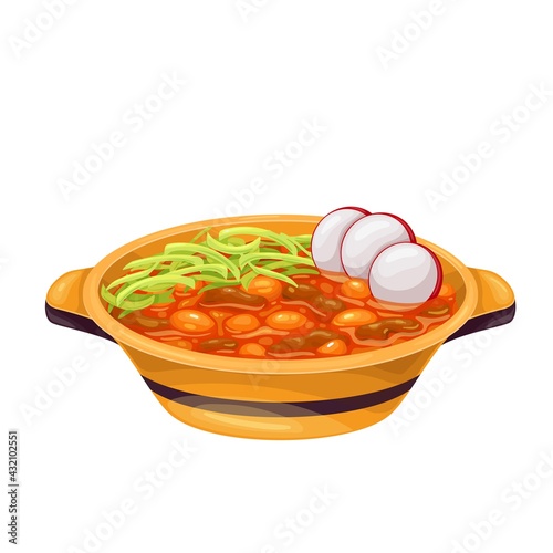 Mexican pozole soup vector icon. Traditional Mexican dish made from a thick soup of corn and meat.
