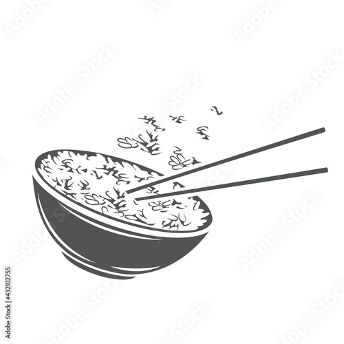 Rice bowl with chinese vertical chopsticks glyph monochrome icon for asian food menu. Chinese cuisine vector illustration.