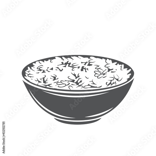 Rice bowl glyph icon for asian food menu. Chinese cuisine monochrome vector illustration.