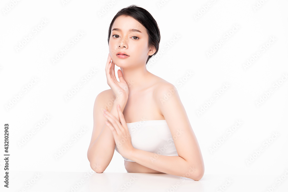 Beautiful young asian woman with clean fresh skin on white background, Face care, Facial treatment, Cosmetology, beauty and spa, Asian women portrait Beautiful young asian woman with clean fresh skin on white background, Face care, Facial treatment, Cosmetology, beauty and spa, Asian women portrait