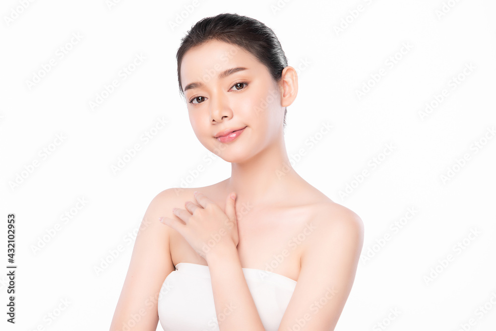 Beautiful young asian woman with clean fresh skin on white background, Face care, Facial treatment, Cosmetology, beauty and spa, Asian women portrait Beautiful young asian woman with clean fresh skin on white background, Face care, Facial treatment, Cosmetology, beauty and spa, Asian women portrait