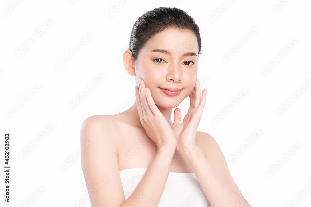 Beautiful young asian woman with clean fresh skin on white background, Face care, Facial treatment, Cosmetology, beauty and spa, Asian women portrait Beautiful young asian woman with clean fresh skin on white background, Face care, Facial treatment, Cosmetology, beauty and spa, Asian women portrait