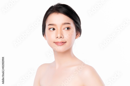 Beautiful young asian woman with clean fresh skin on white background, Face care, Facial treatment, Cosmetology, beauty and spa, Asian women portrait