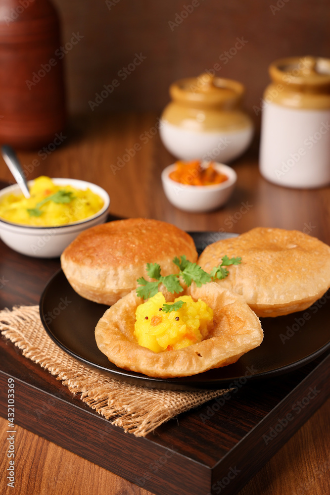 Puri Bhaji North Indian Poori with aalu bhaji , aalu sabji potato spicy