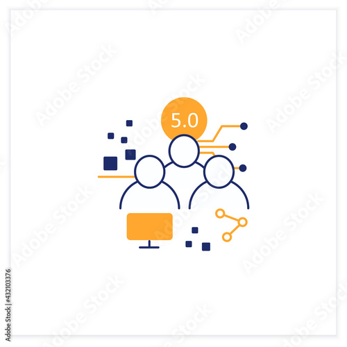 Society 5.0 flat icon.Human-centered association.Super-smart society. Sustainable, inclusive system, powered by technologies.Digital transformation concept.Vector illustration
