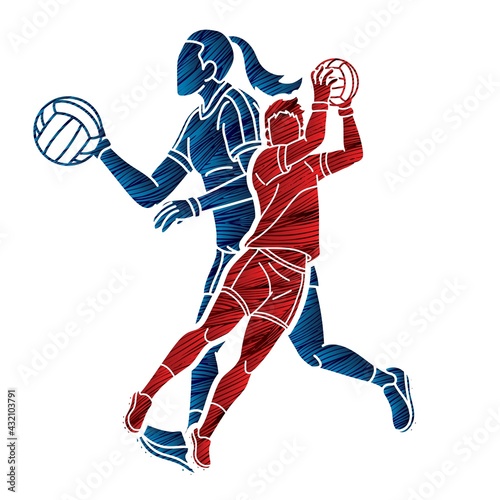Group of Gaelic Football Male and Female Players Sport Action Cartoon Graphic Vector